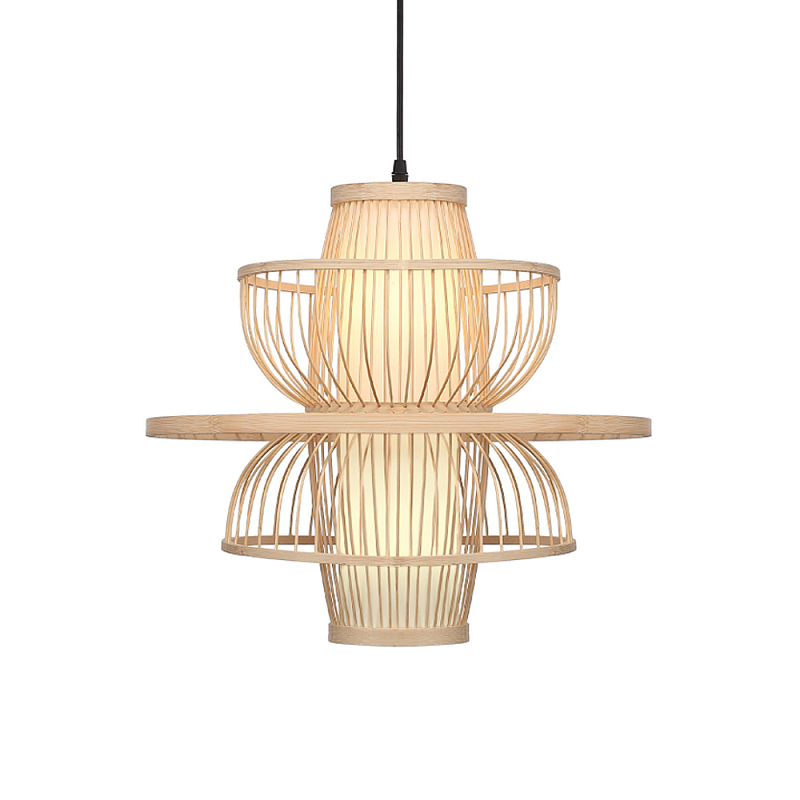 Подвесной светильник фигурный из деревянных прутьев с плафоном из натуральной ткани Light Inside the Cell Древесина в Грозном | Loft Concept 