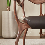 Стул деревянный с мягким сиденьем из коричневой натуральной кожи Moon Walnut Furniture варинант исполнения - 3 | Loft Concept в Грозном