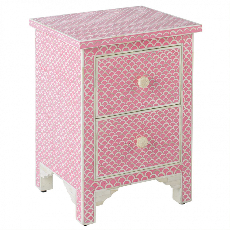 Тумбочка Pink Indian Bone Inlay nightstand Розовый Тумбочка Pink Indian Bone Inlay nightstand Розовый в Грозном | Loft Concept