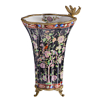 Ваза из фарфора черная с цветочной росписью и бронзовой стрекозой Spring Garden варинант исполнения - 1 | Loft Concept в Грозном