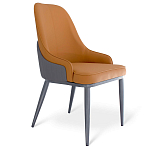 Стул оранжевый с высокой спинкой из искуственной кожи на серых металлических ножках Enigma Orange варинант исполнения - 1 | Loft Concept в Грозном