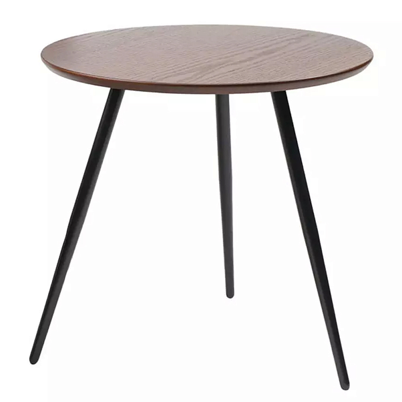 Кофейный столик с круглой столешницей на 3-х черных ножках Laconic Stylish Design Коричневый Черный Кофейный столик с круглой столешницей на 3-х черных ножках Laconic Stylish Design Коричневый Черный в Грозном | Loft Concept