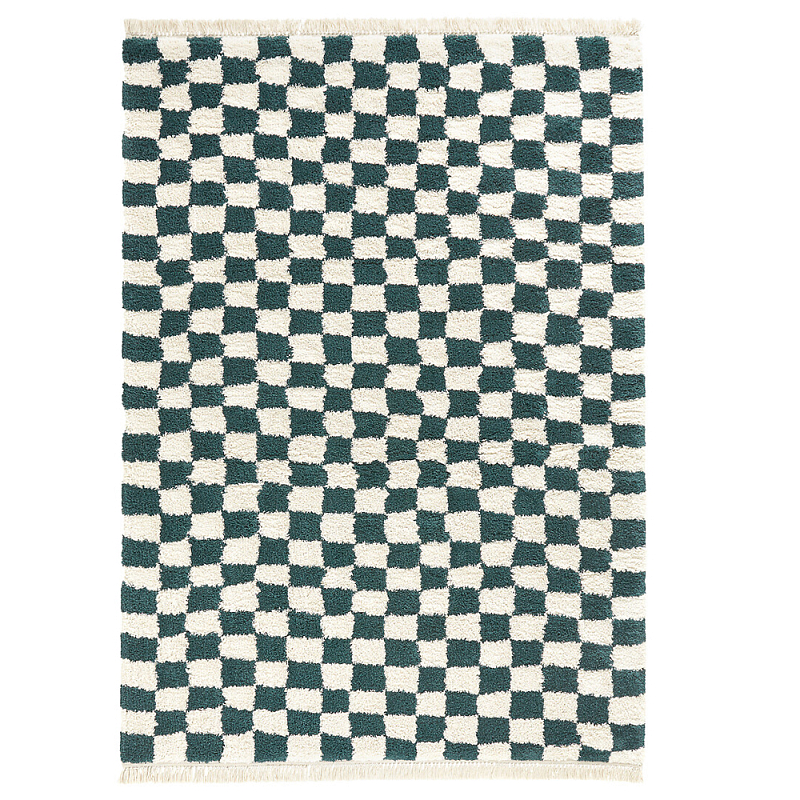 Ковер с шахматным принтом Chess Layout с эффектом шерсти Коньяк Зеленый Черный Ковер с шахматным принтом Chess Layout с эффектом шерсти Коньяк Зеленый Черный в Грозном | Loft Concept