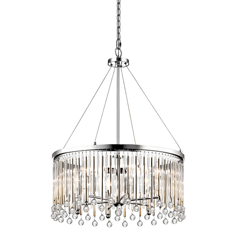 Люстра круглая цвета хром с вертикальными стеклянными трубками и круглыми подвесками Kichler Хром Прозрачное Стекло в Грозном | Loft Concept 