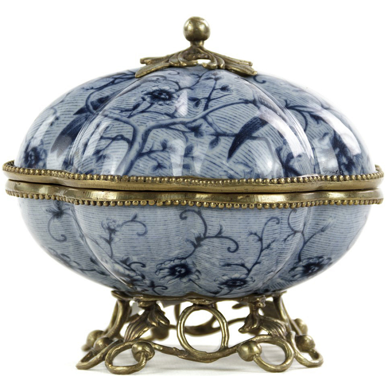 Шкатулка Floral Blue Ornament Синий Бронза Белый Шкатулка Floral Blue Ornament Синий Бронза Белый в Грозном | Loft Concept