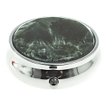 Таблетница карманная круглая с 3-мя отделениями с зеркалом и накладкой из натурального камня Серафинит Silver Stone Pillboxes варинант исполнения - 3 | Loft Concept в Грозном