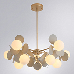Люстра на штанге с 10-ю белым шарообразным плафоном и декоративными металлическими элементами в виде лепестков серого цвета Matisse варинант исполнения - 2 | Loft Concept в Грозном