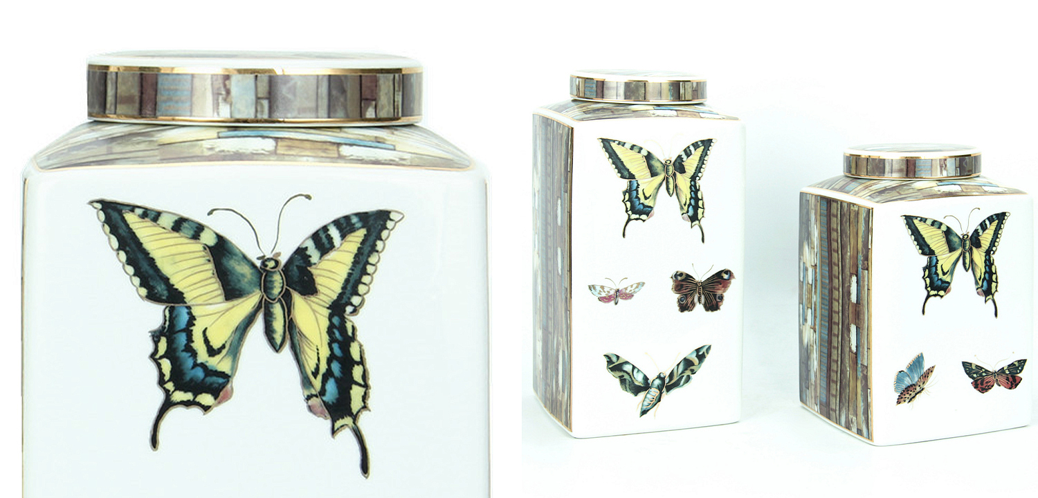 Ваза с крышкой Ceramic Flowers and Butterflies Vase Ваза с крышкой Ceramic Flowers and Butterflies Vase - Loft-Concept в Грозном
