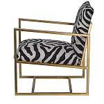 Кресло с металлическим золотистым каркасом и мягкой обивкой с чёрно-белым принтом зебры Wild animals варинант исполнения - 2 | Loft Concept в Грозном