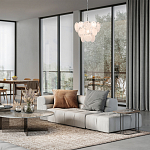 Люстра из белых стеклянных дисков на серебрянном каркасе White Glowing Reflectors варинант исполнения - 2 | Loft Concept в Грозном