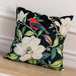 Декоративная подушка чёрная с изображением птицы в саду Blooming Red Birds варинант исполнения - 2 | Loft Concept в Грозном