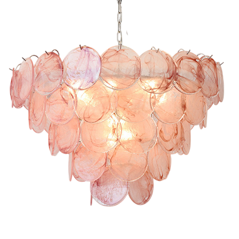 Люстра с каскадом из круглых розовых стеклянных дисков Pink Light Waterfall Розовый Хром в Грозном | Loft Concept 