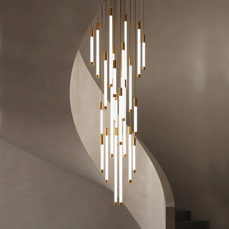 Люстра в современном стиле с 30-ю каскадными светодиодными лампами Golden LED Rain Золотой Белый Люстра в современном стиле с 30-ю каскадными светодиодными лампами Golden LED Rain Золотой Белый в Грозном | Loft Concept