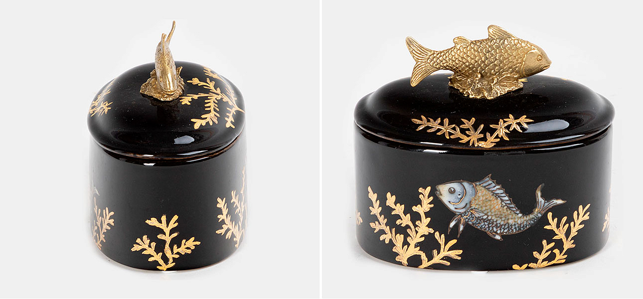 Шкатулка черная фарфоровая Золотая Рыбка Gold fish Шкатулка черная фарфоровая Золотая Рыбка Gold fish - Loft-Concept в Грозном