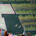 Обои ручная роспись Mahal Garden Original colourway on blue painted Xuan paper варинант исполнения - 2 | Loft Concept в Грозном