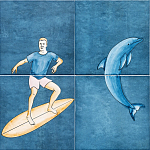 Плитка с узором Дельфин Серфингист варинант исполнения - 1 | Loft Concept в Грозном