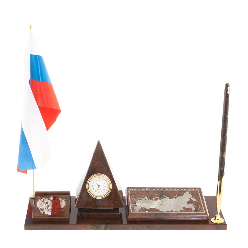 Настольный письменный набор с часами в виде пирамиды из природного камня обсидиана Pyramid of Time Коричневый Бронза Настольный письменный набор с часами в виде пирамиды из природного камня обсидиана Pyramid of Time Коричневый Бронза в Грозном | Loft Concept