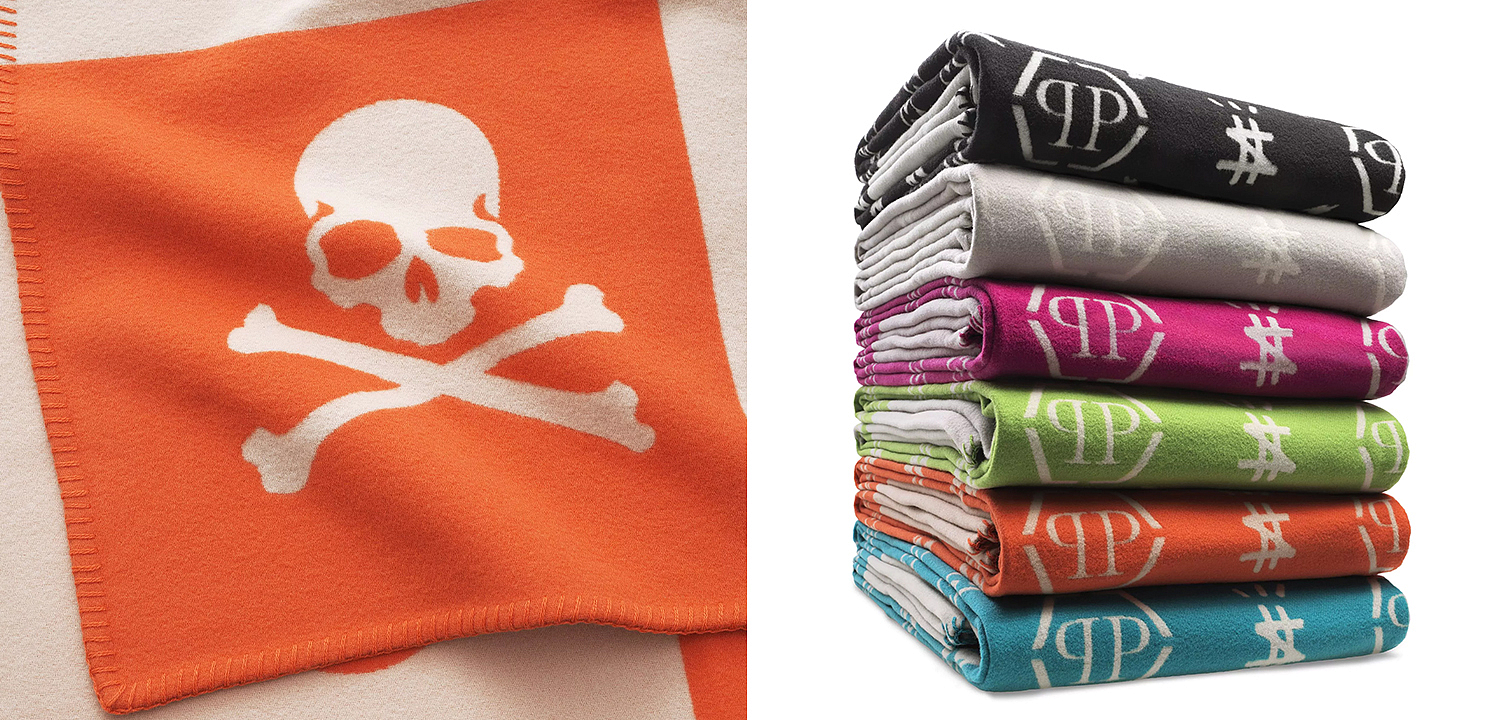 Плед Philipp Plein Plaid Cashmere Skull Orange Плед Philipp Plein Plaid Cashmere Skull Orange - Loft-Concept в Грозном