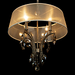 Люстра подвесная круглая с тканевым полупрозрачным абажуром и подвесками 4 лампы Gilded Elegance варинант исполнения - 5 | Loft Concept в Грозном