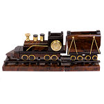 Часы настольные в виде паровоза из натурального камня Обсидиан Train Stone Clock варинант исполнения - 1 | Loft Concept в Грозном