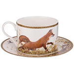 Чайная пара из фарфора с изображением утки и лисы 300 мл Hunting Porcelain Collection варинант исполнения - 1 | Loft Concept в Грозном