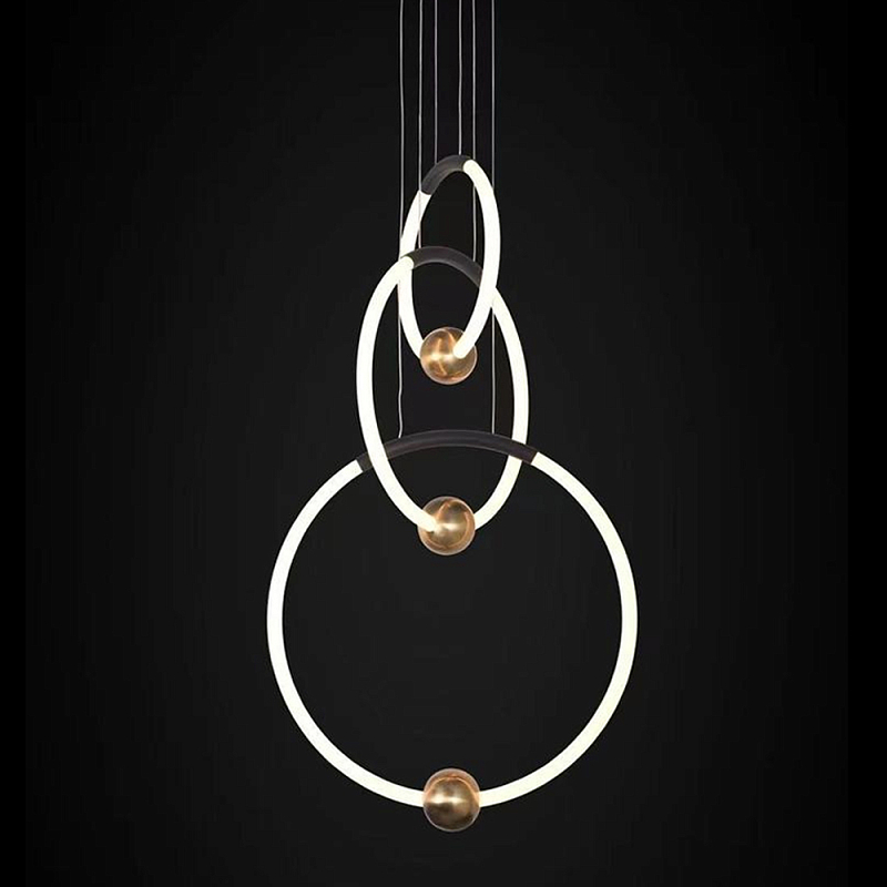 Люстра подвесная светодиодная с 3-мя кольцами Bronze Ring Chandelier Бронза Белый Черный Люстра подвесная светодиодная с 3-мя кольцами Bronze Ring Chandelier Бронза Белый Черный в Грозном | Loft Concept