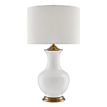 Настольная лампа белого цвета с фарфоровым основанием и латунными акцентами и тканевым абажуром Currey & Company варинант исполнения - 1 | Loft Concept в Грозном