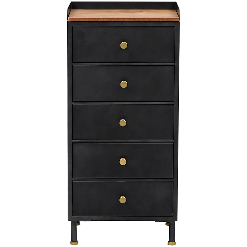 Высокий комод с 5-ю ящиками Cesar Black Chest of Drawers Черный Латунь Древесина Высокий комод с 5-ю ящиками Cesar Black Chest of Drawers Черный Латунь Древесина в Грозном | Loft Concept