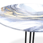 Стол журнальный с круглой бело-голубой столешницей из стекла White and Blue Marble варинант исполнения - 3 | Loft Concept в Грозном