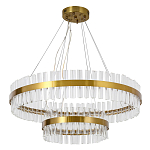 Люстра подвесная двухъярусная с золотистымыми кольцами и прозрачными стеклянными элементами Ring Horizontal варинант исполнения - 1 | Loft Concept в Грозном