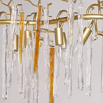 Люстра линейная золотого цвета с декоративными ветвями и длинными стеклянными подвесками в форме сосулек Droplet Chandelier варинант исполнения - 3 | Loft Concept в Грозном