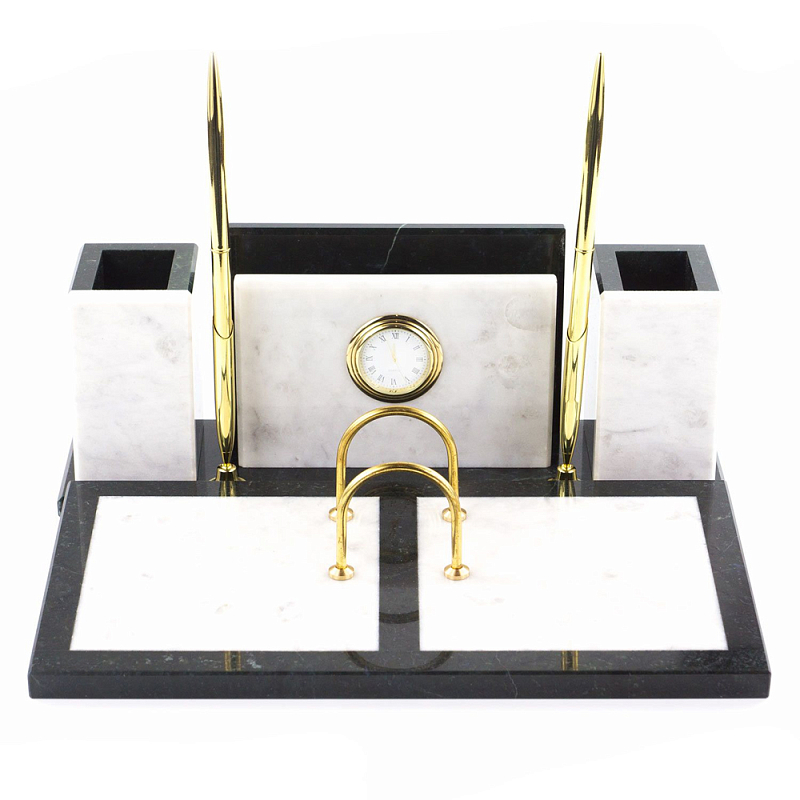 Настольный письменный набор из белого мрамора с часами Marble Accessory Белый Черный в Грозном | Loft Concept 