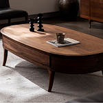 Кофейный стол овальный из дерева с 2-мя ящиками Coffee Walnut Table варинант исполнения - 3 | Loft Concept в Грозном