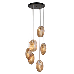 Люстра каскадная с 6-ю стеклянными круглыми плафонами янтарного цвета Savio Glass Disc Light варинант исполнения - 2 | Loft Concept в Грозном