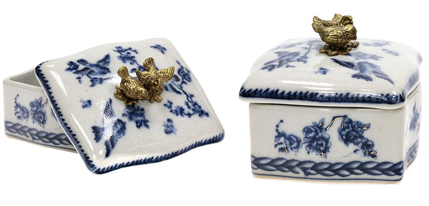 Шкатулка Blue Flowers and Bronze Birds Шкатулка Blue Flowers and Bronze Birds - Loft-Concept в Грозном