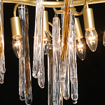 Люстра линейная золотого цвета с декоративными ветвями и длинными стеклянными подвесками в форме сосулек Droplet Chandelier варинант исполнения - 4 | Loft Concept в Грозном