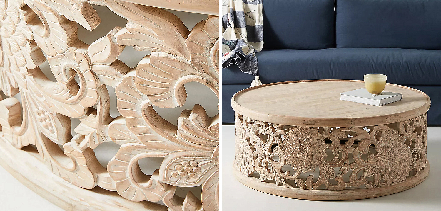 Круглый кофейный стол Handcarved Lotus Round Coffee Table Круглый кофейный стол Handcarved Lotus Round Coffee Table - Loft-Concept в Грозном