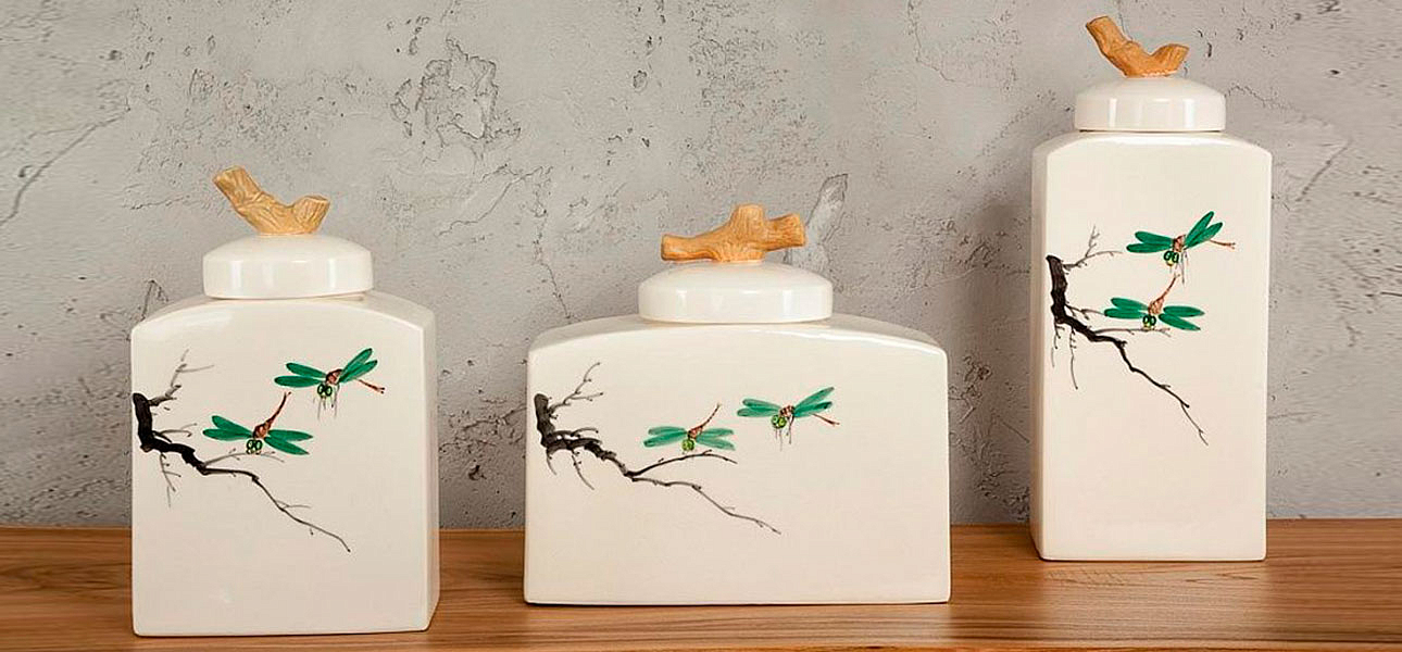 Ваза низкая с крышкой керамическая стрекоза Ornament Ваза низкая с крышкой керамическая стрекоза Ornament - Loft-Concept в Грозном
