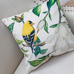 Декоративная подушка бежевая с изображением птиц и цветов Blooming Yellow Birds варинант исполнения - 2 | Loft Concept в Грозном