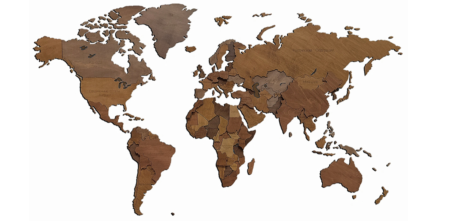 Аксессуар на стену Wooden World Map цвет орех Аксессуар на стену Wooden World Map цвет орех - Loft-Concept в Грозном