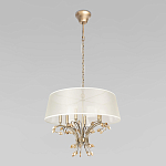 Люстра подвесная круглая с тканевым полупрозрачным абажуром и подвесками 6 ламп Gilded Elegance варинант исполнения - 2 | Loft Concept в Грозном