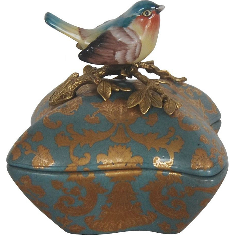 Фарфоровая шкатулка A bird on a branch Бронза Голубой Фарфоровая шкатулка A bird on a branch Бронза Голубой в Грозном | Loft Concept