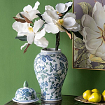 Ваза с крышкой и зелено-голубым рисунком на белом фоне 51 см Blue & White Ornament варинант исполнения - 4 | Loft Concept в Грозном