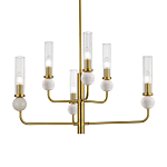 Люстра с 6-ю плафонами в форме стеклянных трубок и мраморных декоративных элементов Montreal варинант исполнения - 2 | Loft Concept в Грозном