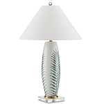 Настольная лампа овальная с тропическим принтом Stylized Aalm Leaves Motif варинант исполнения - 5 | Loft Concept в Грозном