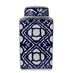 Ваза прямоугольной формы с крышкой и геометрическим узором в сине-белых цветах Blue & White Ornament  варинант исполнения - 1 | Loft Concept в Грозном