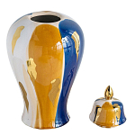 Ваза с крышкой и мазками синего и золого цвета на белом фоне Chinoiserie Ceramics варинант исполнения - 2 | Loft Concept в Грозном