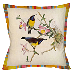 Декоративная подушка бежевая в разноцветную полоску с изображением птиц и цветов Blooming Birds Colorful Cushion варинант исполнения - 11 | Loft Concept в Грозном