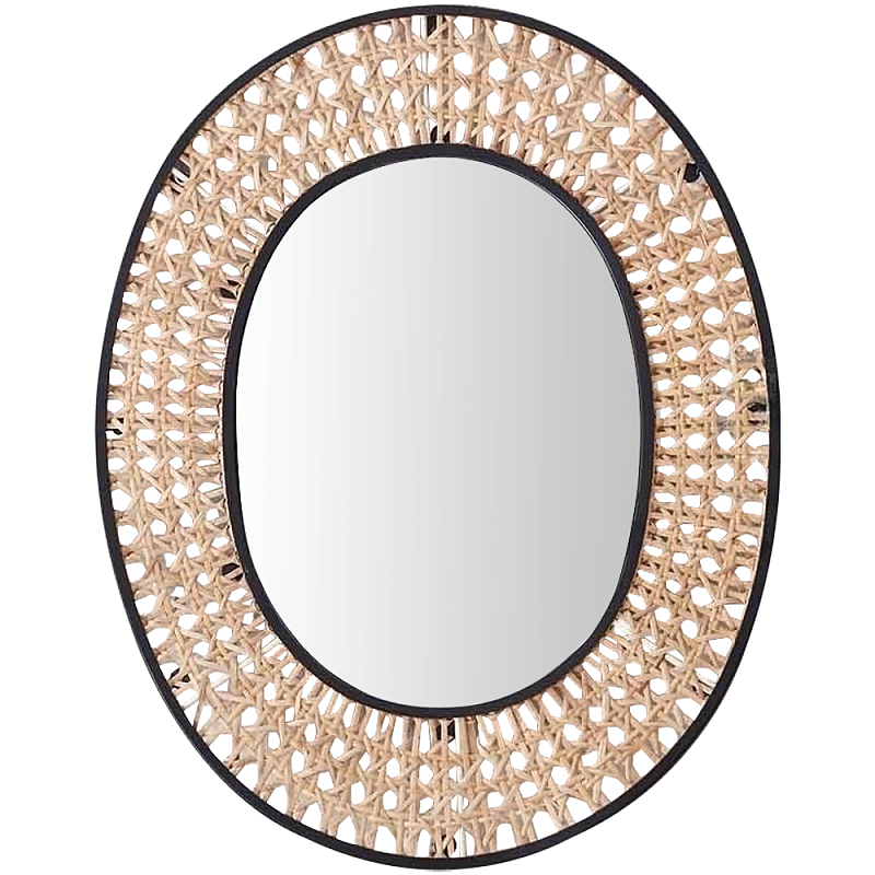 Настенное овальное зеркало в раме из ротанга Ellery Rattan Wicker Mirror Бежевый Черный Настенное овальное зеркало в раме из ротанга Ellery Rattan Wicker Mirror Бежевый Черный в Грозном | Loft Concept