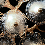 Потолочная люстра круглая ветвистыми бронзовыми элементами и стеклянными рифлеными дисками Textured Glass Chandelier варинант исполнения - 6 | Loft Concept в Грозном